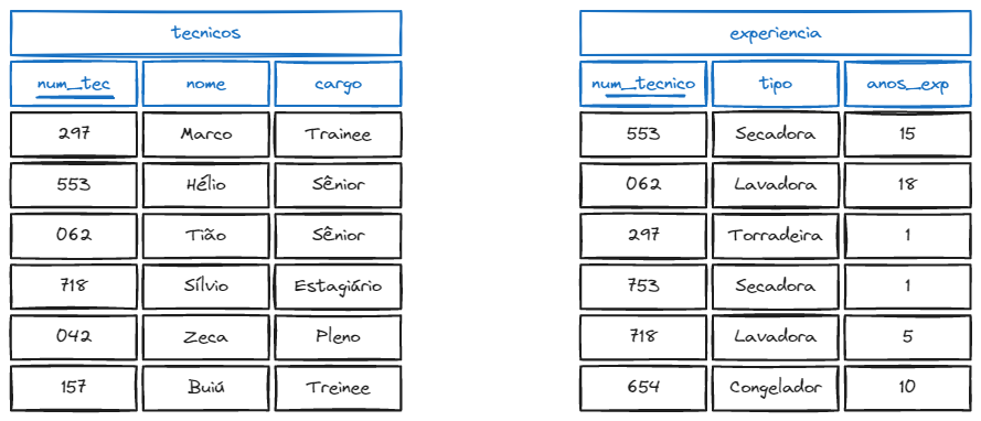 Tabelas TÉCNICO e EXPERIÊNCIA